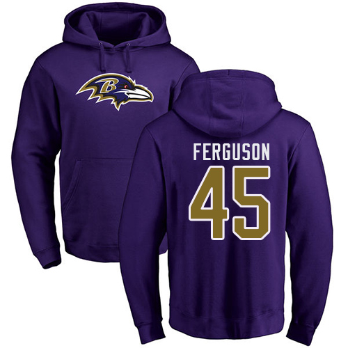 Men Baltimore Ravens Purple Jaylon Ferguson Name and Number Logo NFL Football 45 Pullover Hoodie Sweatshirt